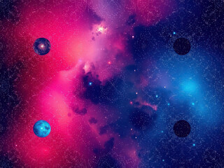 Wall Mural - vibrant galaxy and space pattern featuring pink and blue hues, with celestial bodies and stars creat