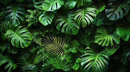  Lush Jungle Wall with Dark Immersive Foliage Background
