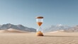 © Vadim Pushenko - An hourglass filled with orange sand stands in a serene desert landscape under a clear sky.