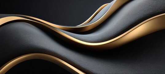Wall Mural - elegant abstract 3d background with dynamic waves of golden lines on a dark surface for branding