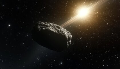 Wall Mural - A Stunning Journey Through the Cosmos A Dark Asteroid Illuminated by Distant Star s Rays