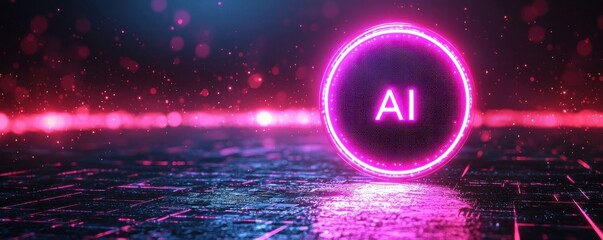 Wall Mural - abstract futuristic background featuring glowing ai symbol in digital environment