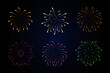 © Zhi_zhi_art - Realistic Fireworks set. Sparkling firecracker in dark sky. Colorful shimmering explosions for holiday 3d elements. New year Christmas Diwali decoration.