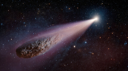 Wall Mural - comet with glowing tail moving through starry space sky