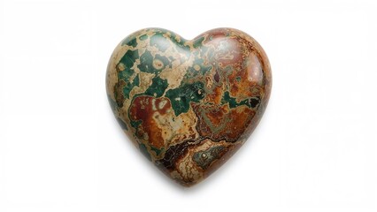 Wall Mural - detailed view of a jasper stone carved into a heart, set against a white background.