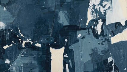 Wall Mural - abstract backdrop composed of torn paper and deep blue oil paint.