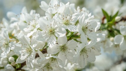 Wall Mural - Zoomed-in image of vibrant white flowers blossoming