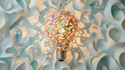 Wall Mural - colorful paper lightbulb against a plain background