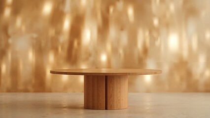 Wall Mural - close-up of timber tabletop against a dreamy light bokeh background