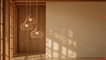 Wall Mural - wooden house interiors benefit from hanging light fixtures