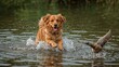 © AkuAku - Golden retriever leaping into a lake during a hunt