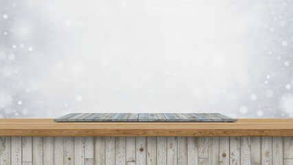 Wall Mural - cold season theme featuring empty wooden table with snow and frost elements