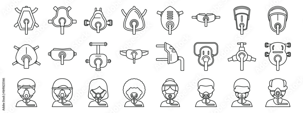 Image vectorielle Stock CPAP mask icons set. Line drawing of oxygen ...