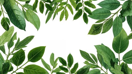 Wall Mural - Jackfruit tree foliage with green leaves and branches set against a white backdrop from above