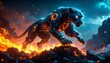 © Aldi - Futuristic panther prowls fiery landscape