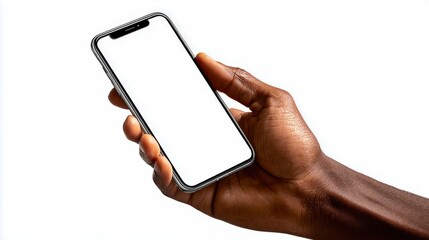 Hand Holding Smartphone with Blank White Screen Display for App or Website Mockup Presentation