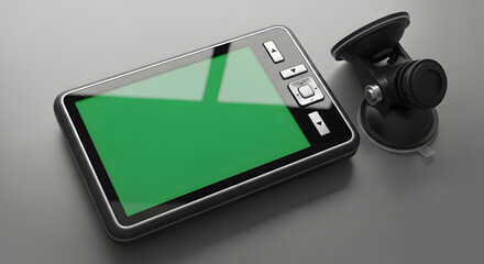 GPS navigation unit with suction mount and green screen mockup