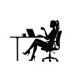 © MDHABIBUR - Woman silhouette working on laptop drinking coffee at desk 4