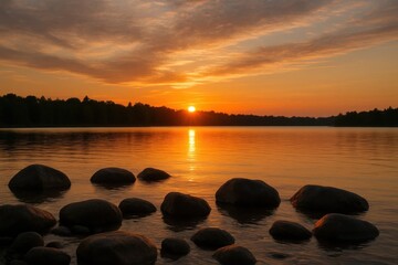 Wall Mural - a serene lake at sunset