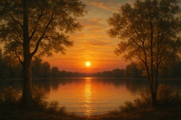 Wall Mural - a serene forest at sunset