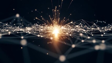 Wall Mural - Dynamic Network: Golden Light Bursting Through Interconnected Data Points