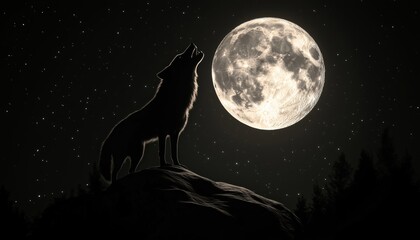  Howling Wolf Silhouette Against Full Moon - A Scene Of Nature'S Beauty And Mystery Captured In A Stunning Image.