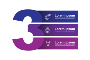 Wall Mural - 3 step infographic template. Vector graphic information or presentation with icons and number three concept.