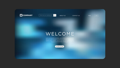 Professional website landing page with modern blurred background and clear navigation design for tech company