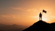 © Johannes - business success leadership achievement and people concept  silhouette of businessman with flag on mountain top over sunset background no logos no brands ar 169