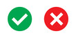 © Line Wave - Check mark and cross mark icon button. Colourful check box icon. Right and wrong buttons. Yes or no checkmark icons. Green tick box and red cross box on white background. EPS 10.