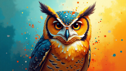  A Dynamic and Colorful Painting of an Owl Capturing Its Majestic Presence