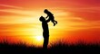 © creative png  - Father lifting child in sunset silhouette isolated on white background