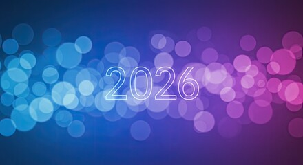 Wall Mural - Abstract 2026 Bokeh Background: Gradient Blue-Purple, Festive, Modern Design.