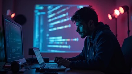 Focused programmer engrossed in code, creating innovative digital solutions