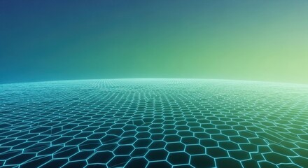 Wall Mural - Abstract blue and green polygonal mesh surface. Digital landscape technology background. Network grid for futuristic design.