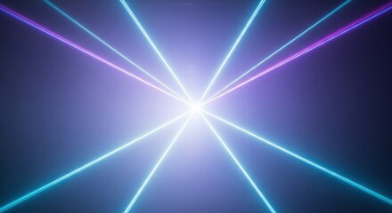 Wall Mural - Light beams cross at bright center on dark background. Digital abstract for entertainment backdrop, technology and binary code.