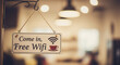 © MUHAMMAD - Inviting Free Wifi Sign at a Cafe with Warm Lighting for Connectivity On The Go