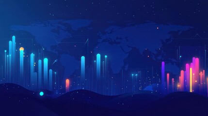 Global network connection, data flow, digital world map (1)