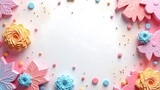 Whimsical floral border with pastel sweets and sprinkles