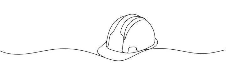 Continuous one line drawing of isolated hard hat. Hard helmet Editable stroke