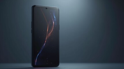 Sleek black smartphone with glowing interface on clean gradient background for mobile technology product branding and ecommerce