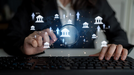 Wall Mural - Online banking and digital banking innovation combining finance and technology, optimizing online banking systems, mobile banking services, and fintech for seamless experience. Spline