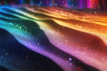 Wall Mural - rainbow glitter sand dunes under a starry night sky, cosmic and magical.