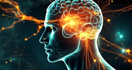 Wall Mural - A human brain with glowing neurons firing, symbolizing consciousness and connection to the universe.