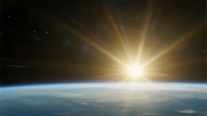 Wall Mural - sun rising over earth's horizon in space