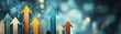 © nattapon - An abstract image featuring colorful arrows pointing upwards against a blurred, dynamic background represents growth and progress, Ideal for business presentations, reports, and marketing materials,