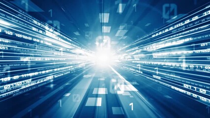 Loopable video of digital data flow on road in concept of program coding with graphic creating vision of fast speed transfer to show digital transformation , disruptive innovation . Seamless Loop .