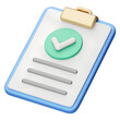 © simohamed - 3d paper sheets with check marks on blue background. Confirmed or approved document icon. Beige clipboard with checklist symbol. Assignment done. Business cartoon icon. 3d render with clipping path.