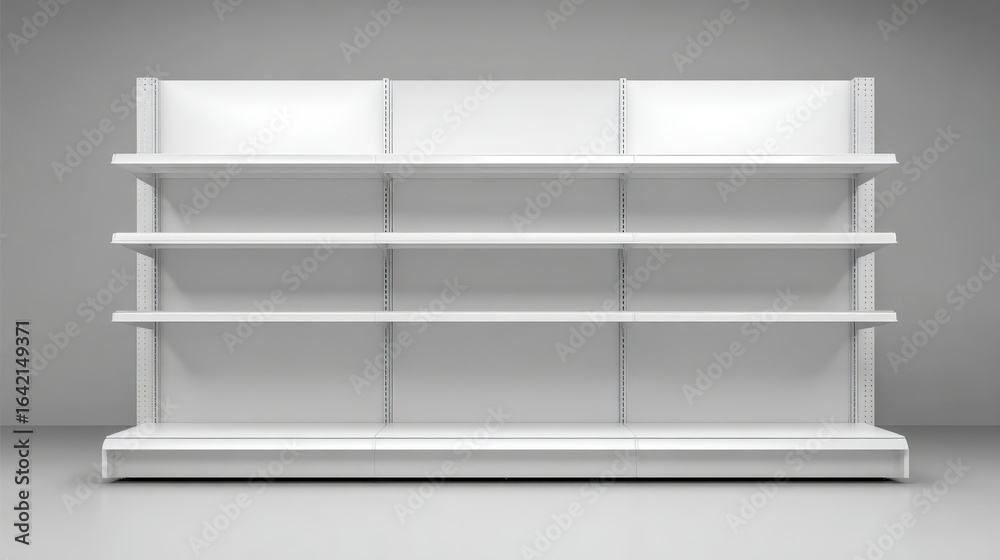 Clean Empty Store Shelves Display Mockup in White, Ideal for Retail Product Placement and Advertising