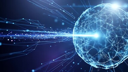 A glowing blue abstract sphere with interconnected lines